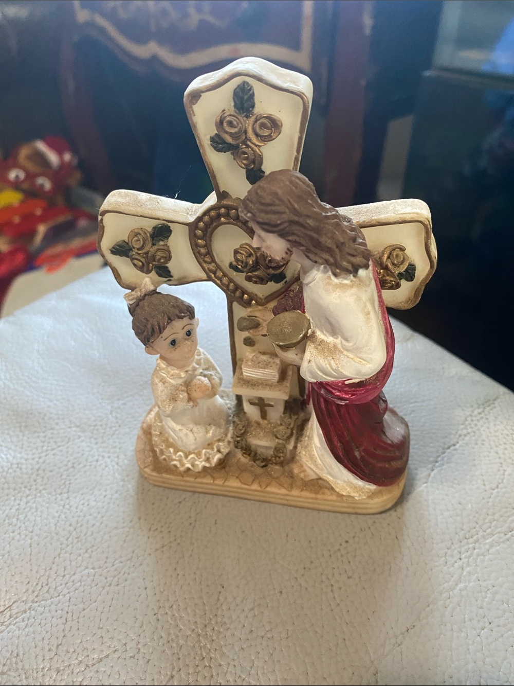 Poly Angel Inc White, Red and Gold Religious Figurine with Cross